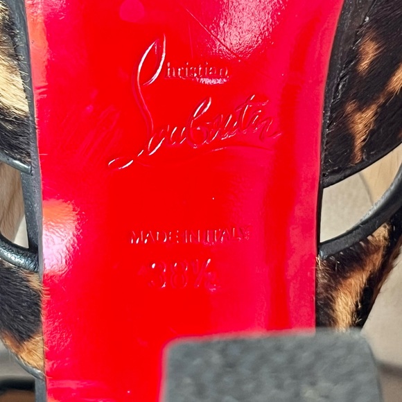 Christian loub Keny 120 Leopard Calf Hair Brown Black Gladiator Peep Toe 38 1/2 - Picture 15 of 16